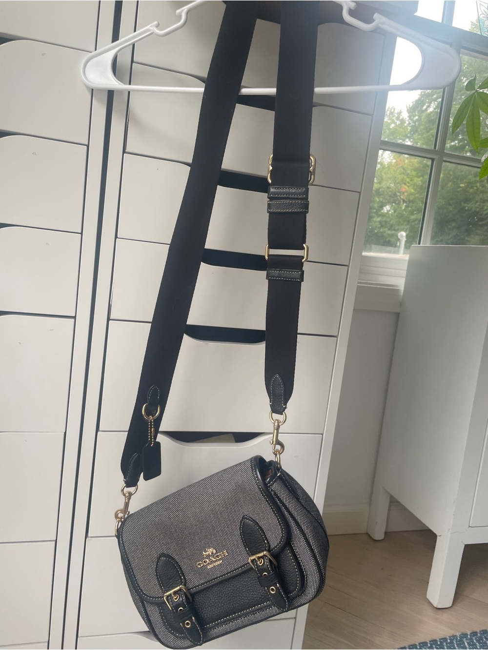 Coach Gray Saddle Crossbody with Black Adjustable Strap